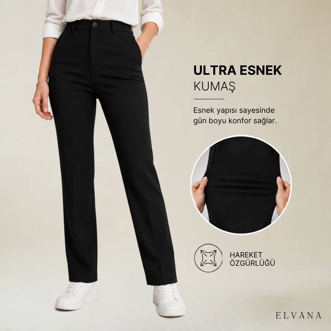 Elvana™ Likralı Düz Kesim Pantolon