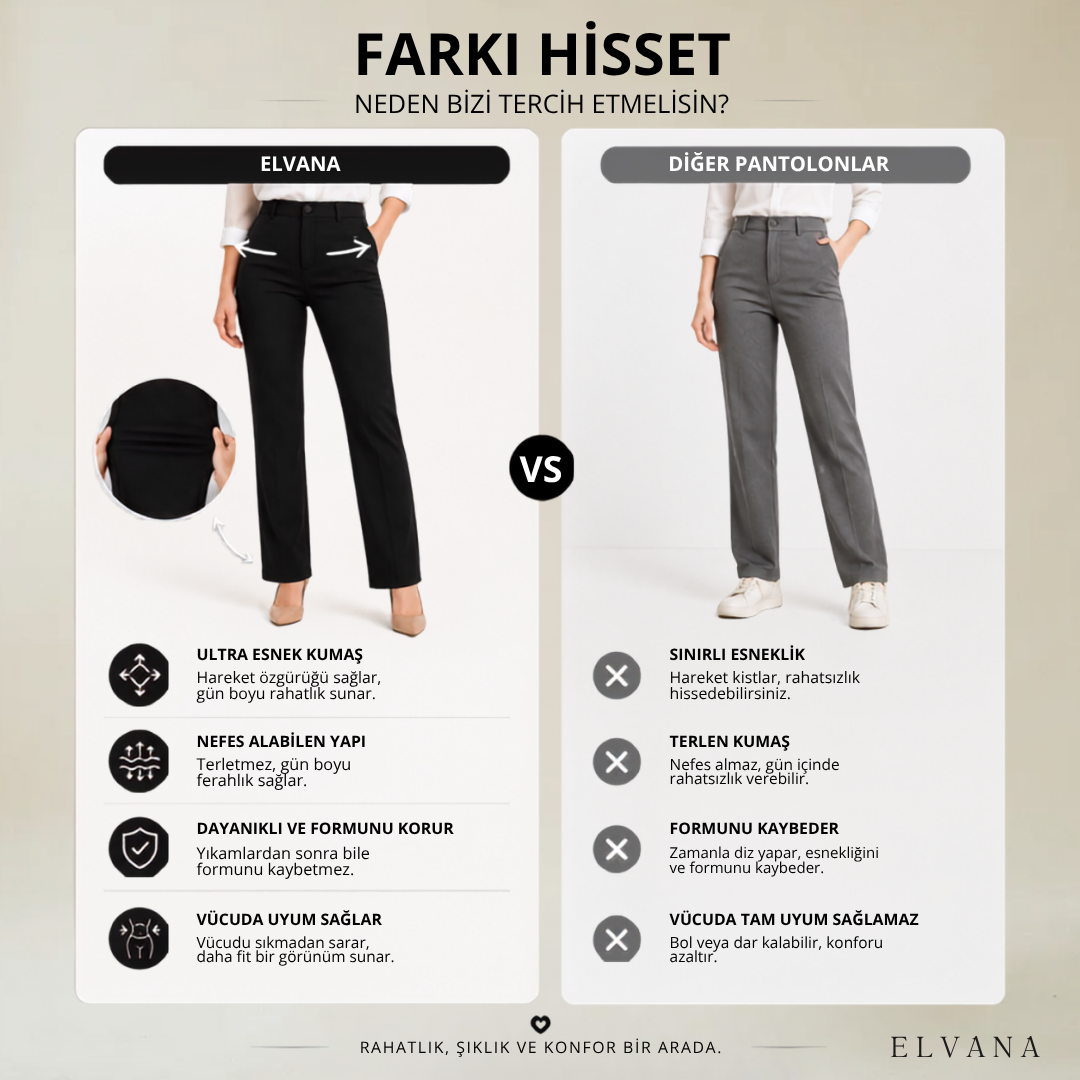 Elvana™ Likralı Düz Kesim Pantolon